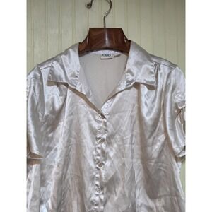 Cato Shirt Womens 2XL Ivory‎ Satin Button Front Short Sleeve Ruched Blouse Top